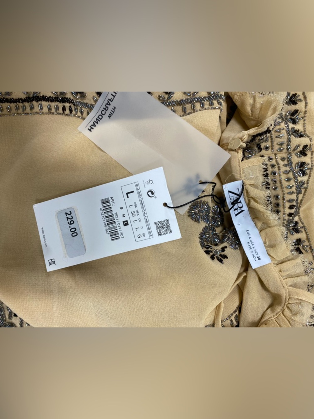 Zara Beige Strapless Maxi Dress with Beading details - Picture 5 of 9